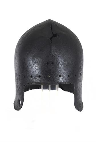Sallet helmet from the collection of 14th-15th c. venetian armour, discovered in 1840 walled behind a vaulted crypt in the walls of the city of Chalkis, Euboia, Greece.