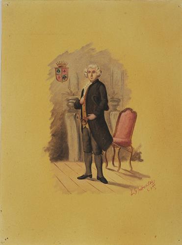 Ζακύνθιος ευγενής. Υδατογραφία του Δημητρίου Πελεκάση αντίγραφο από το έργο του Διονύσιου Καλλιβωκά που εικονογραφούσε τον κώδικα &quot;Χρονικά Ζακύνθου&quot; του Δ.Βαρβιάννη (1790-1866).