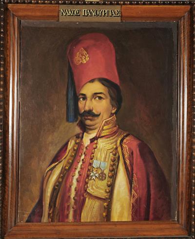 Προσωπογραφία του Νάκου Πανουργιά, ελαιογραφία σε μουσαμά του Η. Φέρτη.