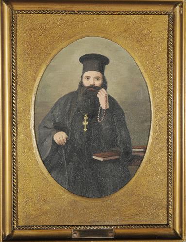 Προσωπογραφία του Γαβριήλ, ηγούμενου Μονής Αρκαδίου, ελαιογραφία σε μουσαμά.