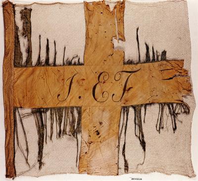 Στρατιωτική σημαία της Οθωνικής περιόδου, 1833-1862. Στο κέντρο του σταυρού φέρει τα αρχικά: Ι’ E T (10ο Ελαφρό Τάγμα).