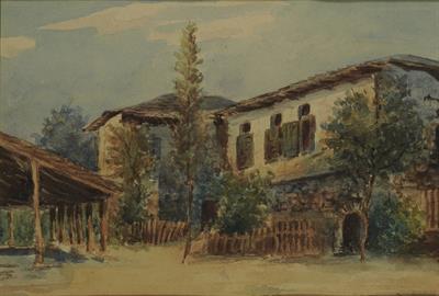 Το σχολείο της Ζαγοράς του Πηλίου. Υδατογραφία της Όλγας Προσαλέντη- Παπαδημάκη, 1925.