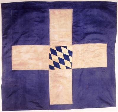 Σημαία της βασιλικής λέμβου του Όθωνα. Κυανή με λευκό σταυρό και το βαυαρικό θυρεό στο κέντρο.