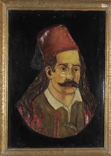 Προσωπογραφία του Μάρκου Μπότσαρη, ελαιογραφία σε χαρτόνι.