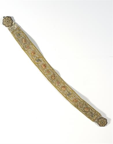 Cotton-silk Girdle or Belt with buckle, embroidered with floral decoration of Alexandros Lykourgos (1827-1875), the first archbishop of Syros, Tinos, Milos and the rest of Cyclades Islands (1866-1875).