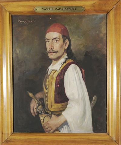 Portrait of Yiannis Rasikotsikas, Deputy Commander of Messolonghi, oil painting on canvas by I. Trikoglidis, 1930.