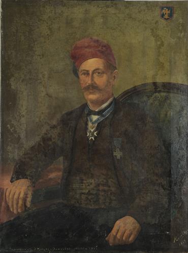 Portrait of Dimitrios Lambrou or &quot;Leonidas&quot;, oil painting on canvas by Leonidas, 1929.
