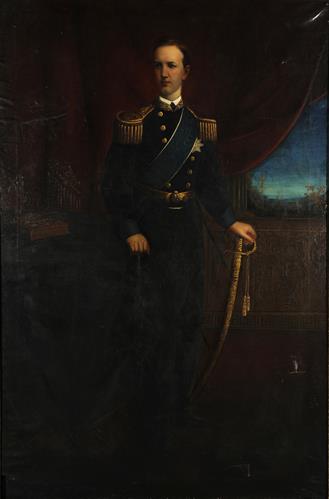 Full-body Portrait of George I at a young age, oil painting on canvas.