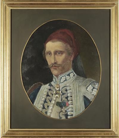 Portrait of Georgios Ainian, oil painting on paper.
