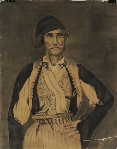 Portrait of Dimitrios Lazos, charcoal on paper by N. Douratsis.