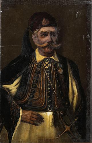 Προσωπογραφία του Μήτρου Μπινιάρη, ελαιογραφία σε μουσαμά του Δημητρίου Κράτη-Κόλια, Θίσβη Θηβών.