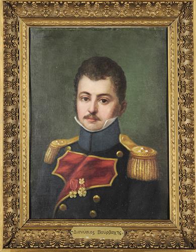 Προσωπογραφία του Διονυσίου Βούρβαχη, ελαιογραφία σε μουσαμά του Ε. Πανταζόπουλου.
