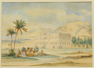 &quot;Militair Hospital in Athen&quot;. The military hospital in Athens in 1836 (Weiler Building). Aquarelle on paper.
