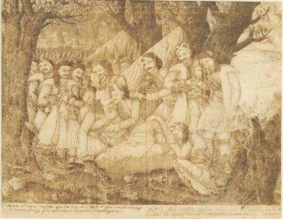 Death of Markos Botsaris. Ink Painting by Athanasios Iatridis. Odessa, 1824.