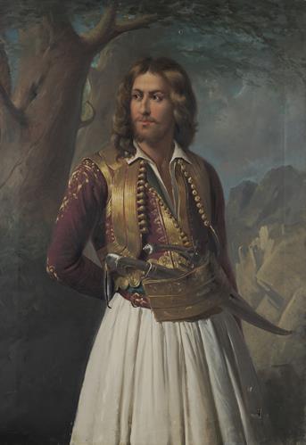 Portrait of Ilias Mavromichalis, oil painting on canvas by Spyridon Prosalentis, 1887.
