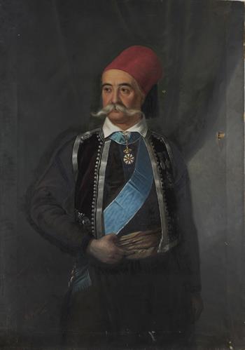 Portrait of Petrobey Mavromichalis, oil painting on canvas by Spyridon Prosalentis, 1887.