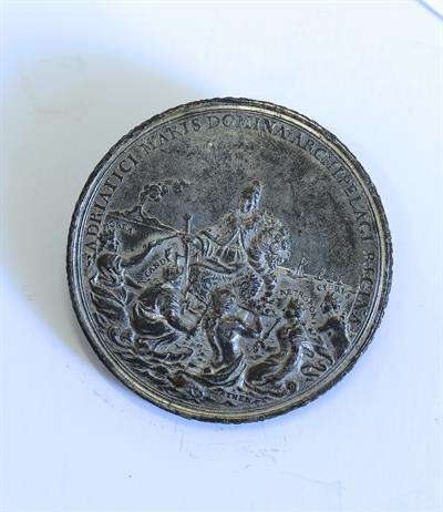 Commemorative Medal of the Venetian-Ottoman Wars for the conquest of Morea (1684-87) with reference to F. Morosini (Mavrogenes). Made by Muller Ph. H. White metal. Struck (1688).