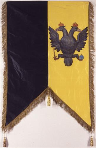 Banner of the Macedonian Struggle with a double-headed eagle. It belonged to the fighter Loukas Papaloukas.