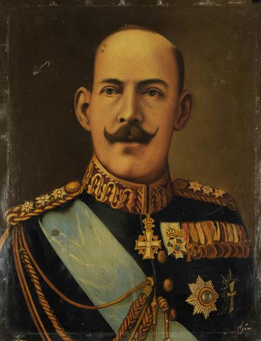 Προσωπογραφία του Κωνσταντίνου Α&#039;, ελαιογραφία σε μουσαμά του Ηλία Καραγιάννη.