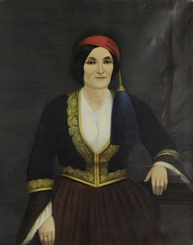 Προσωπογραφία της Κυρίας Γ. Δαγκλή, ελαιογραφία σε μουσαμά του Β. Θ. Μανούσου, 1890.