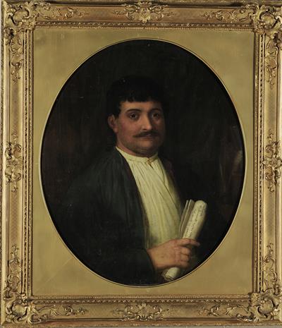 &quot;Rigas&quot;, Προσωπογραφία του Ρήγα Βελεστινλή, ελαιογραφία σε μουσαμά του E. V. Rippingille, Αθήνα, 1853.