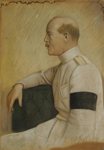 Προσωπογραφία του Κωνσταντίνου Α&#039;, κρητιδογραφία σε χαρτόνι του Α. Σουλιώτη, 1915.