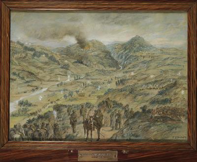 Η μάχη του Σαρανταπόρου το 1912. Κραγιόνια σε χαρτί του Γεωργίου Στρατηγού.
