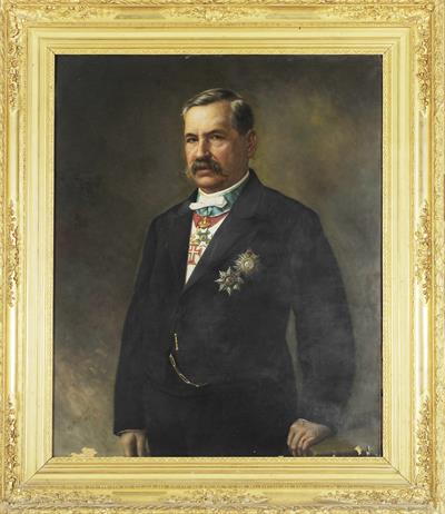 Προσωπογραφία του Δημητρίου Ορφανίδη (1820-1898), ελαιογραφία σε μουσαμά του Σπυρίδωνος Προσαλέντη, 1887.