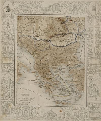 &quot;ΤURKEI UND GRIECHENLAND&quot;. Χάρτης της Ελλάδας και των Ευρωπαϊκών επαρχιών της Οθωμανικής Αυτοκρατορίας. Έγχρωμη χαλκογραφία με πρόσθετες επιχρωματίσεις, O. Delitsch, W. Bruckner, Λειψία.