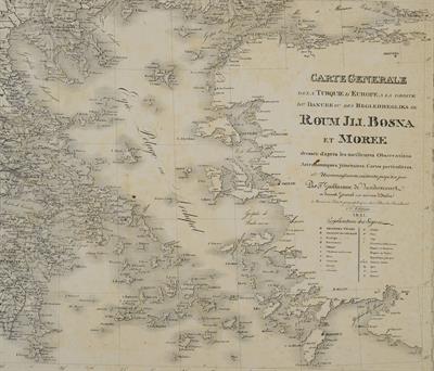 &quot;CARTE GENERALE DE LA TURQUIE D&#039; EUROPE A LA DROITE DU DANUBE OU DES BEGLERBEGLIKS DE ROUM JLI, BOSNA ET MOREE dressee d&#039; après les meilleures Observations Astronomiques, itinéraires, Cartes particulières, &amp; Reconnaissances, existantes jusqu&#039; à ce jour&quot;. 