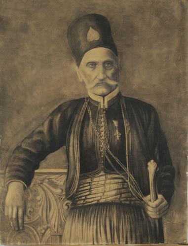 Προσωπογραφία Αγωνιστή του 1821, κάρβουνο σε χαρτόνι.