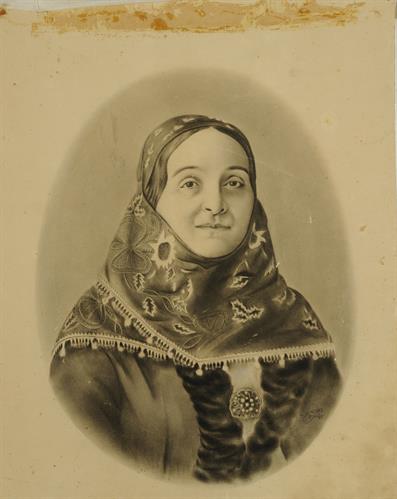 Προσωπογραφία της Ελένης Τσαμαδού - Πλαπούτα, κάρβουνο σε χαρτόνι του L. Lemoine.
