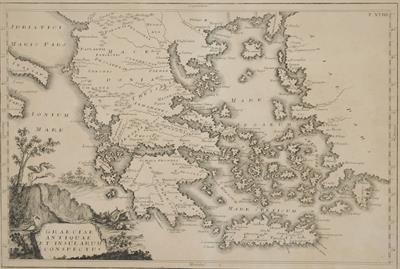 &quot;GRAECIAE ANTIQUAE ET INSULARUM CONSPECTUS&quot;. Χάρτης της Ελλάδας. Ασπρόμαυρη χαλκογραφία.