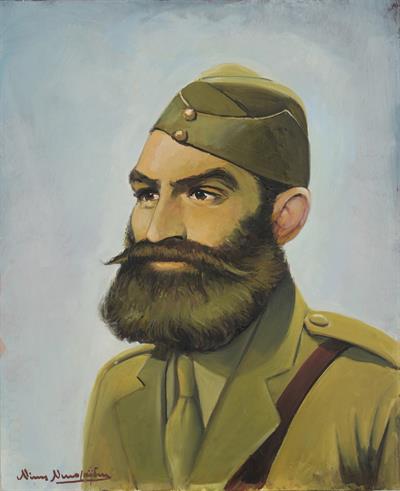 Προσωπογραφία του Μιχαήλ Μυριδάκη, ελαιογραφία σε μουσαμά του Νίκου Νικολαΐδη.