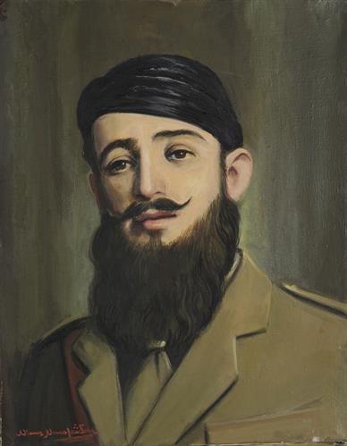 Προσωπογραφία του Ιωάννη Παπαδάκη, ελαιογραφία σε μουσαμά του Νίκου Νικολαΐδη.