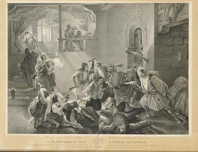 Σκηνή από την πολιορκία της Πάτρας το 1822. Χαλκογραφία του Francesco Hayez.