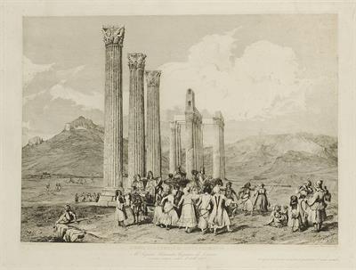 &quot;AVANZI DEL TEMPIO DI GIOVE OLIMPICO&quot;. Άποψη του ναού του Ολυμπίου Διός στο κέντρο της Αθήνας. Η κατασκευή του ξεκίνησε τον 6ο αι. π.Χ. αλλά ολοκληρώθηκε το 2ο αι. μ. Χ. επί Αυτοκράτορα Αδριανού. Χαλκογραφία του Ιταλού σχεδιαστή και ζωγράφου Andrea Gaspar