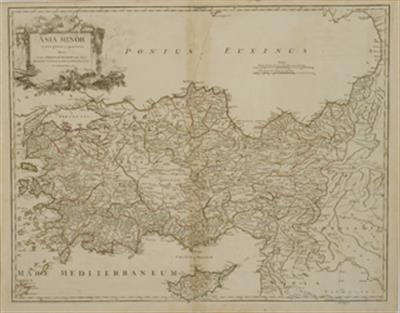 &quot;ASIA MINOR in suas partes seu provincias divisa&quot;. Χάρτης της Μικράς Ασίας. Ασπρόμαυρη χαλκογραφία με επιχρωματίσεις, Robert de Vaugondy, 1756.