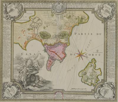 &quot;PLAN DE LA PLACE DE CORFU AVEC SES ENVIRONS, ASSIEGEE PAR LES Infideles, tranchee ouverte le 25me de Juillet jusqu&#039;au 22me d&#039; Aout, Jour de la Fuite des Ottomans, Defendue par S.E. le Feldt Marechal Comte de Schulembourg General en chef des armees de la 