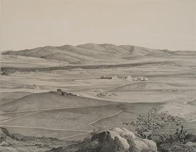 Άποψη της Αθήνας προς τα δυτικά με την εκκλησία της Αγίας Μαρίνας. Λιθογραφία από το λεύκωμα του Ferdinand Stademann &quot; Panorama von Athen&quot;, Μόναχο, 1841.