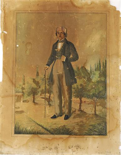 Προσωπογραφία άνδρα, μέλος της οικογένειας Λουριώτη, υδατογραφία σε χαρτί.