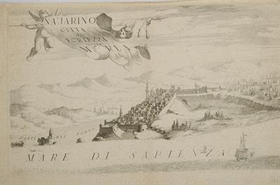 &quot;NAUARINO CITTA E FORTEZZA DELLA MOREA&quot;. Άποψη της πόλης και του φρουρίου του Ναυαρίνου. Ασπρόμαυρη χαλκογραφία, [Vincenzo Coronelli], [1686].