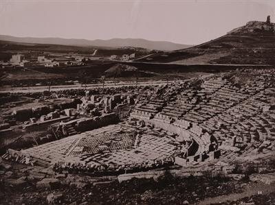 The western part of the Theater of Dionysus and the Sanctuary of Dionysus Eleuthereus in Athens. Photograph.