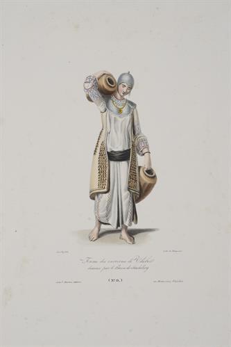 Γυναίκα από τη Θήβα με τοπική ενδυμασία. Λιθογραφία του Stackelberg από το λεύκωμα &quot;Costumes et Usages/Des Peuples De La Grece Moderne/par le Baron O.M. de Stackelberg&quot;, Παρίσι, [1828].