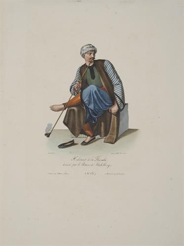 Κάτοικος της Θεσσαλίας με τοπική ενδυμασία. Λιθογραφία του Stackelberg από το λεύκωμα &quot;Costumes et Usages/Des Peuples De La Grece Moderne/par le Baron O.M. de Stackelberg&quot;, Παρίσι, [1828].