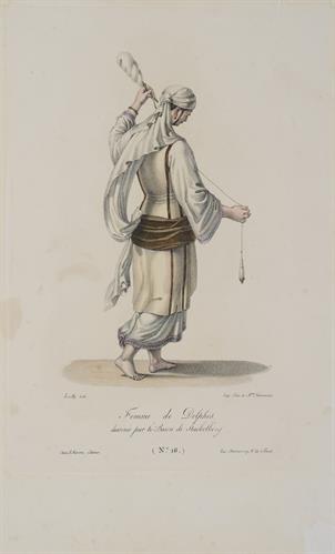 Γυναίκα από τους Δελφούς με τοπική ενδυμασία. Λιθογραφία του Stackelberg από το λεύκωμα &quot;Costumes et Usages/Des Peuples De La Grece Moderne/par le Baron O.M. de Stackelberg&quot;, Παρίσι, [1828].