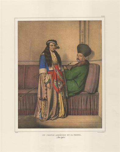 Αρμένιος πρίγκηπας με τη γυναίκα του. Επιζωγραφισμένη λιθογραφία του Louis Dupre από το λεύκωμα &quot;Voyage a Athenes et a Constantinople, ou collection de portraits, des vues et de costumes Grecs et Ottomans, peints sur les lieux, d ΄apres nature&quot;, Παρίσι, 1