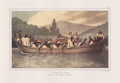 Ο Αλή Πασάς των Ιωαννίνων επιδίδεται στο κυνήγι μαζί με τους άνδρες του στη λίμνη του Βουθρωτού το Μάρτιο του 1819. Επιζωγραφισμένη λιθογραφία του Louis Dupre από το λεύκωμα &quot;Voyage a Athenes et a Constantinople, ou collection de portraits, des vues et de