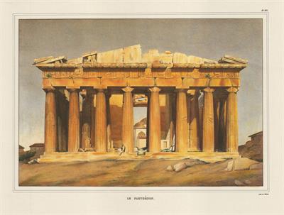Ο Παρθενώνας. Επιζωγραφισμένη λιθογραφία του Louis Dupre από το λεύκωμα &quot;Voyage a Athenes et a Constantinople, ou collection de portraits, des vues et de costumes Grecs et Ottomans, peints sur les lieux, d ΄apres nature&quot;, Παρίσι, 1825.