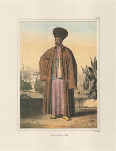 Αρμένιος. Επιζωγραφισμένη λιθογραφία του Louis Dupre από το λεύκωμα &quot;Voyage a Athenes et a Constantinople, ou collection de portraits, des vues et de costumes Grecs et Ottomans, peints sur les lieux, d ΄apres nature&quot;, Παρίσι, 1825.